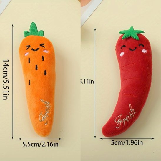 Cat Plush Toy Set - Interactive Fruit And Vegetable Soft Fabric Toys For All Breeds - Durable Non-Electric Stuffed Playmates, Without Battery