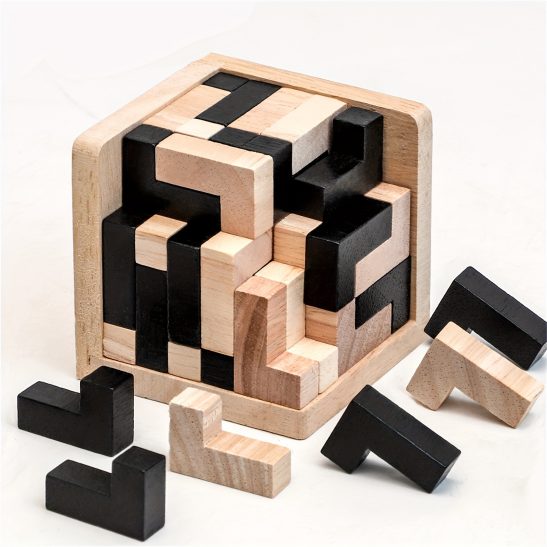 54 Wooden Educational Puzzle Cubes, L-Shaped Puzzles, Logic Toys for Cognitive Development