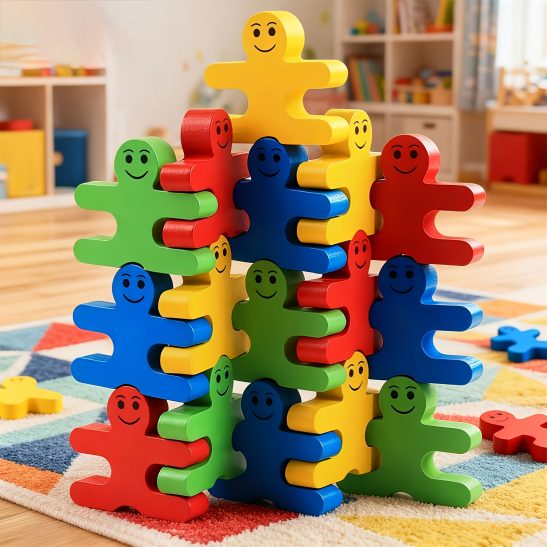 Colorful Wooden Stacking Balance Blocks, Balance Thinking and Math Educational Toy, Color Recognitionu002FCognitive Learning Development, Interlocking Matching Game Educational Toy