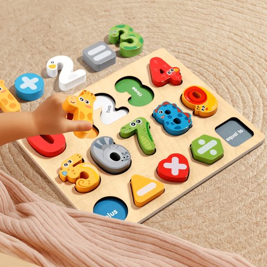 Children's Educational Wooden Number 1-10 Addition and Subtraction Puzzle Matching Board, Kindergarten Educational Number and Shape Recognition Puzzle Board, Desktop Game Toy, Wooden Toy, Holiday Gift