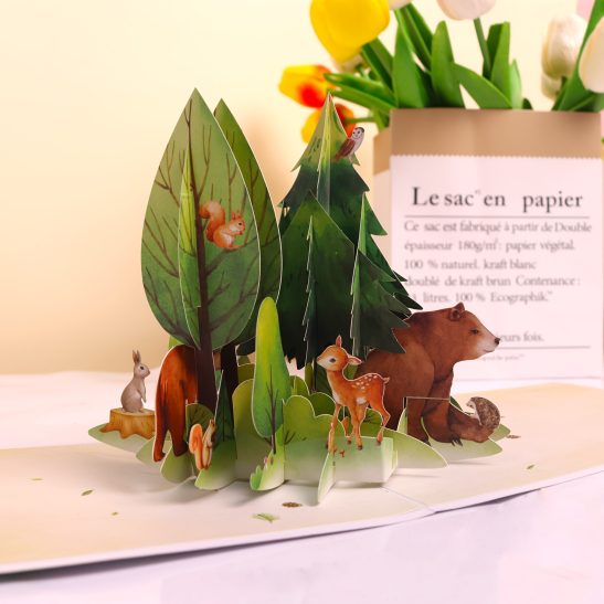 1pc Woodland Animals Pop-Up Card - Charming Forest Scene with Squirrel, Deer, Bear & Rabbit - Perfect for Birthdays, Youngsters Showers & Father's Day - Includes Note Card & Envelope, Party Invitation Card | Animated Animal Card | Handcrafted Paper
