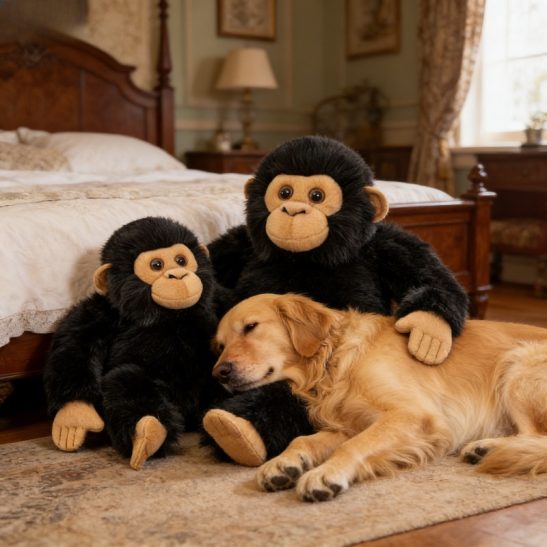 Zoo Simulated Plush Doll Chimpanzee Seated Little Monkey Creative Plush Pet Toy Doll Cute Shape Padded Comfortable Fabric Toy Doll for Dogs to Play